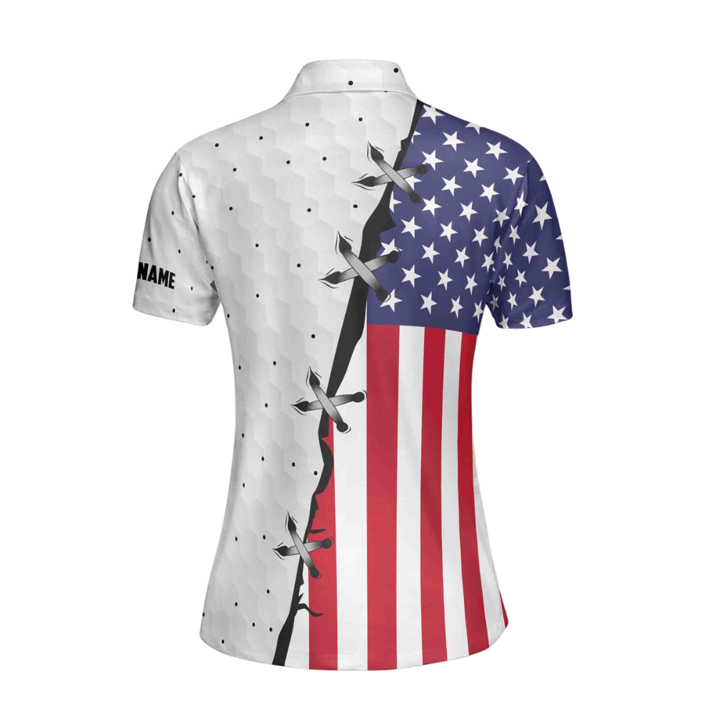 Custom American Flag Women's Red White And Blue Golf Polo Shirts, Custom Patriotic Golf Shirts For Women GE0045