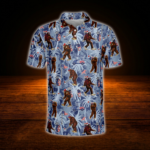 Bigfoot Tropical Golf Polo Shirt For Men, Sasquatch Bigfoot Golf Shirt