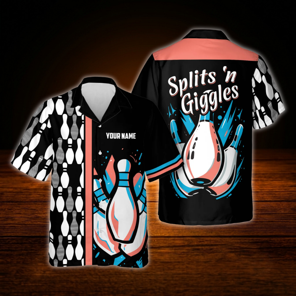 Custom Split's Giggles Bowling Hawaiian Shirt Purple Black, Custom Funny Bowling Shirt