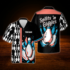 Custom Split's Giggles Bowling Hawaiian Shirt Purple Black, Custom Funny Bowling Shirt