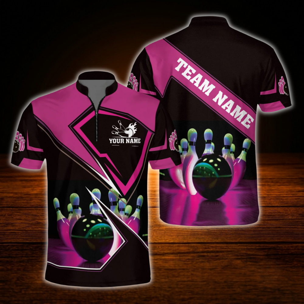 Custom Red Black Bowling Team Jersey For Men, Custom Bowling Shirt
