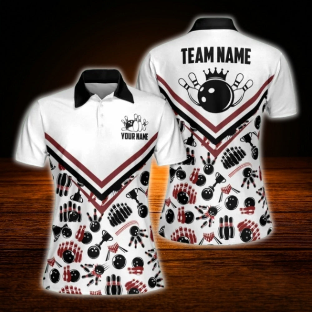 Custom Team White Red Black Bowling Polo Shirt For Women, Custom Bowling Shirt Ladies