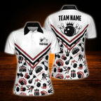 Custom Team White Red Black Bowling Polo Shirt For Women, Custom Bowling Shirt Ladies