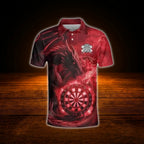 Dragon Red Flame Custom Men Darts Polo Shirt, Custom Dragon Darts Team Shirt