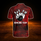 Custom Team Red Abstract Bowling Polo Shirt For Men, Custom Red Black Bowling Shirt