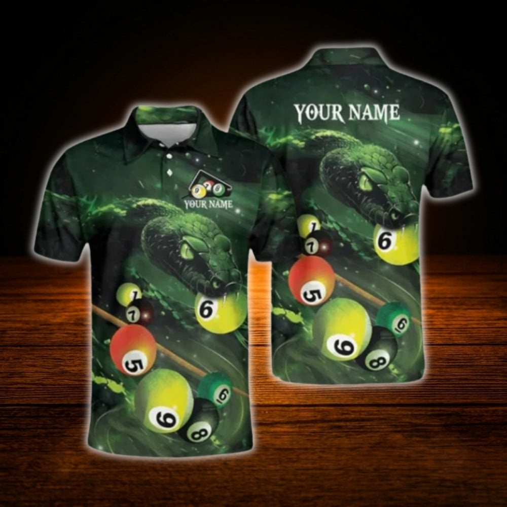 Custom Snake Green Billiard Polo Shirt For Men, Custom Snake Billiard Team Shirt
