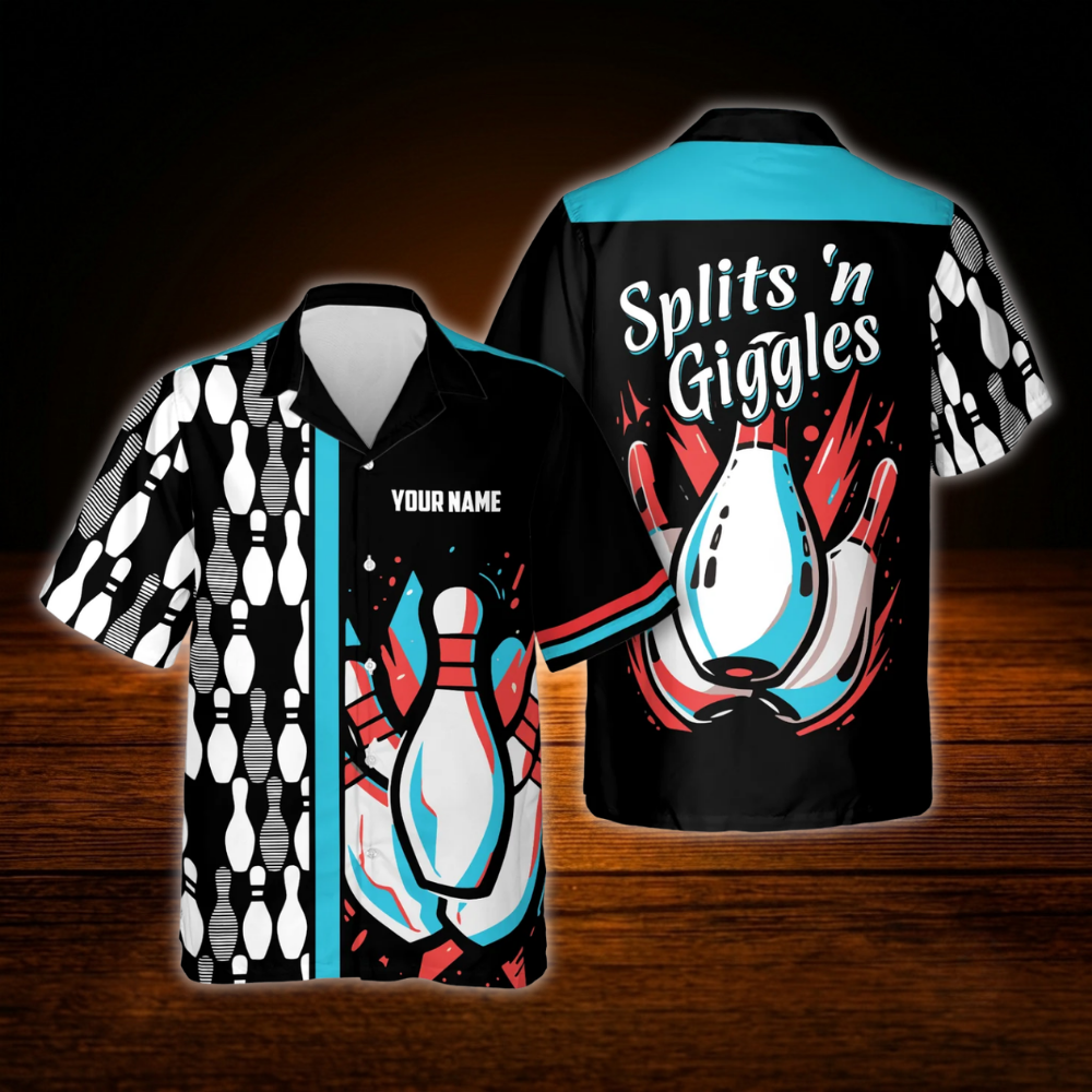 Custom Split's Giggles Bowling Hawaiian Shirt Purple Black, Custom Funny Bowling Shirt