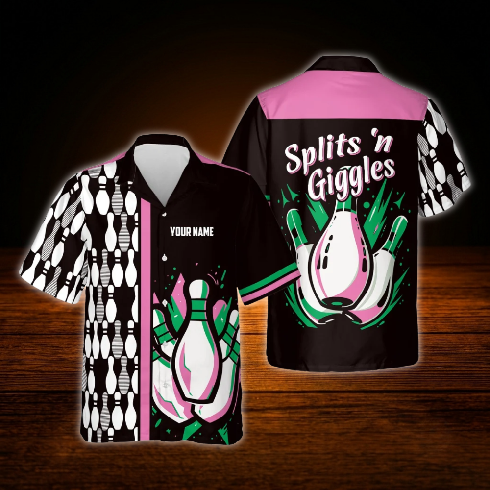 Custom Split's Giggles Bowling Hawaiian Shirt Purple Black, Custom Funny Bowling Shirt