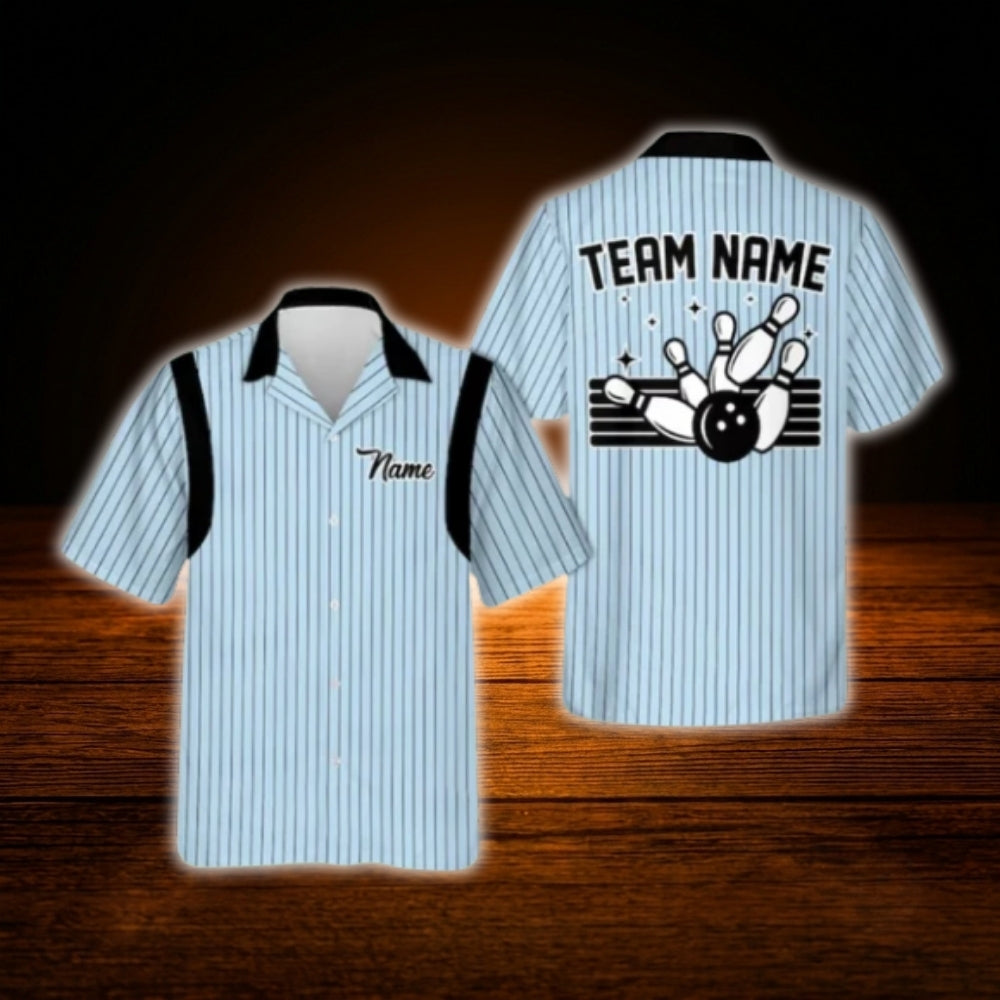 Custom Striped Mint Bowling Hawaiian Shirt For Men Women, Custom Team Bowling Shirt Retro