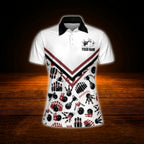 Custom Team White Red Black Bowling Polo Shirt For Women, Custom Bowling Shirt Ladies
