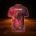 Dragon Red Flame Custom Men Darts Polo Shirt, Custom Dragon Darts Team Shirt