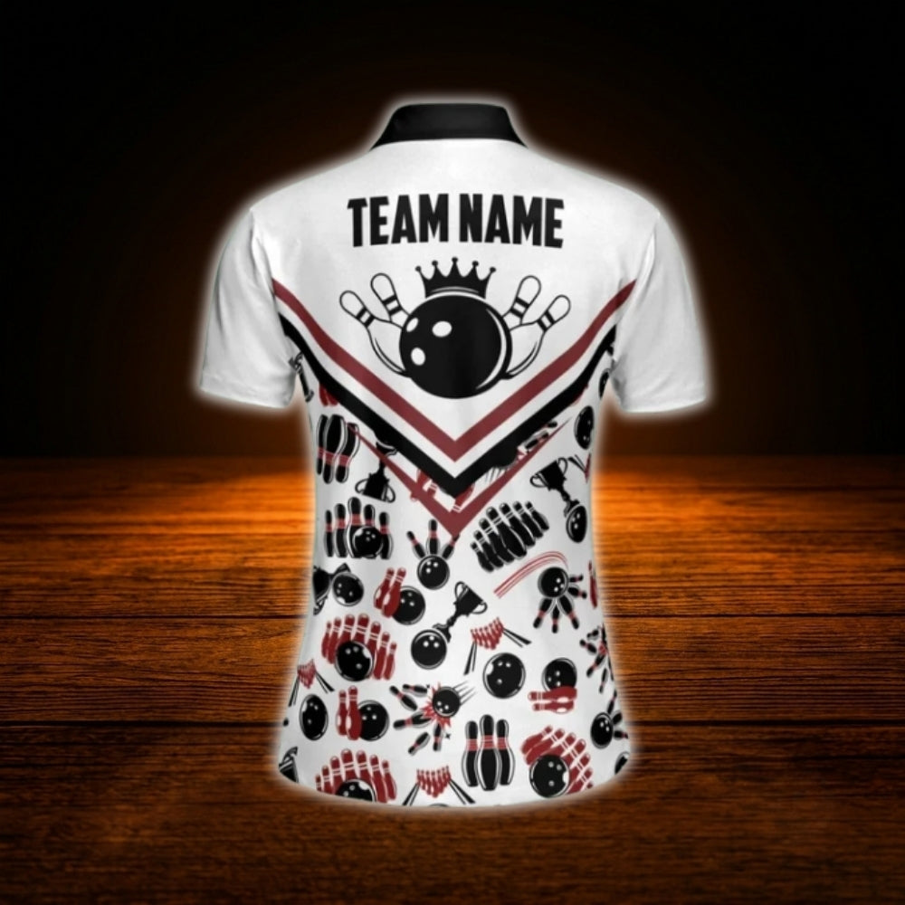 Custom Team White Red Black Bowling Polo Shirt For Women, Custom Bowling Shirt Ladies