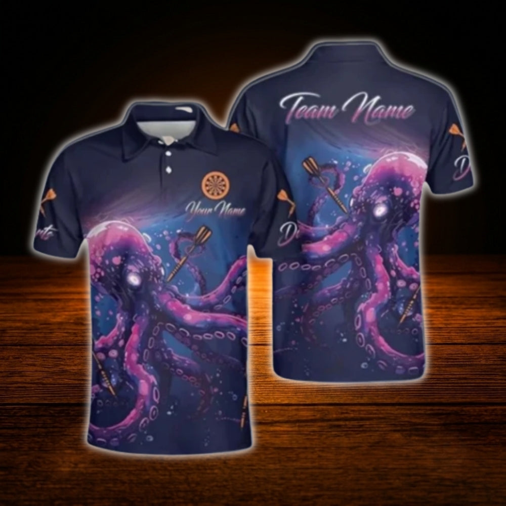 Custom Octopus Darts Polo Shirt Men Purple, Custom Octopus Dart Team Shirt