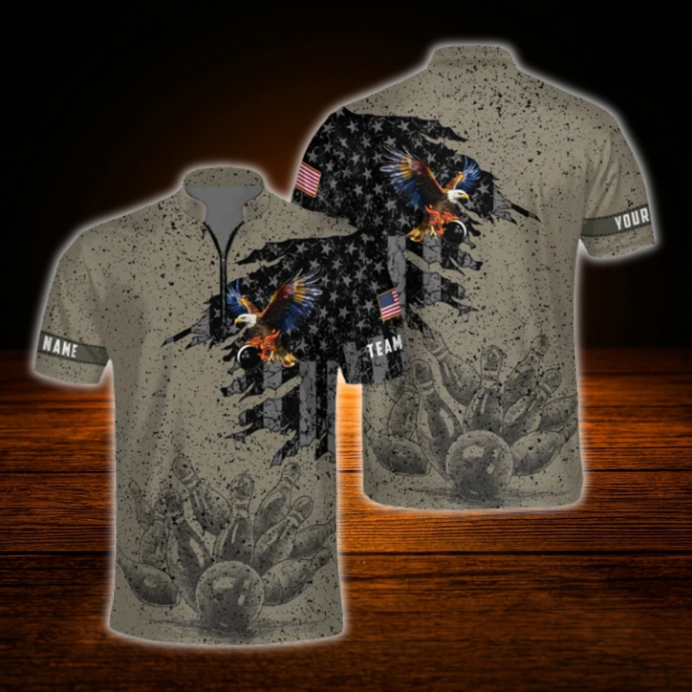 Custom Eagle Men's Brown Bowling Jersey, Custom Eagle Bowling Shirt