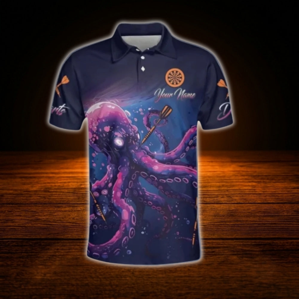 Custom Octopus Darts Polo Shirt Men Purple, Custom Octopus Dart Team Shirt