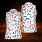 Funny Pink Flamingo Women's Golf Sleeveless Shirt, Flamingo Golf Shirt For Ladies