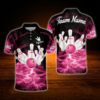 Red Lightning Custom Team Bowling Polo Shirt For Men, Custom Bowling Team Shirt