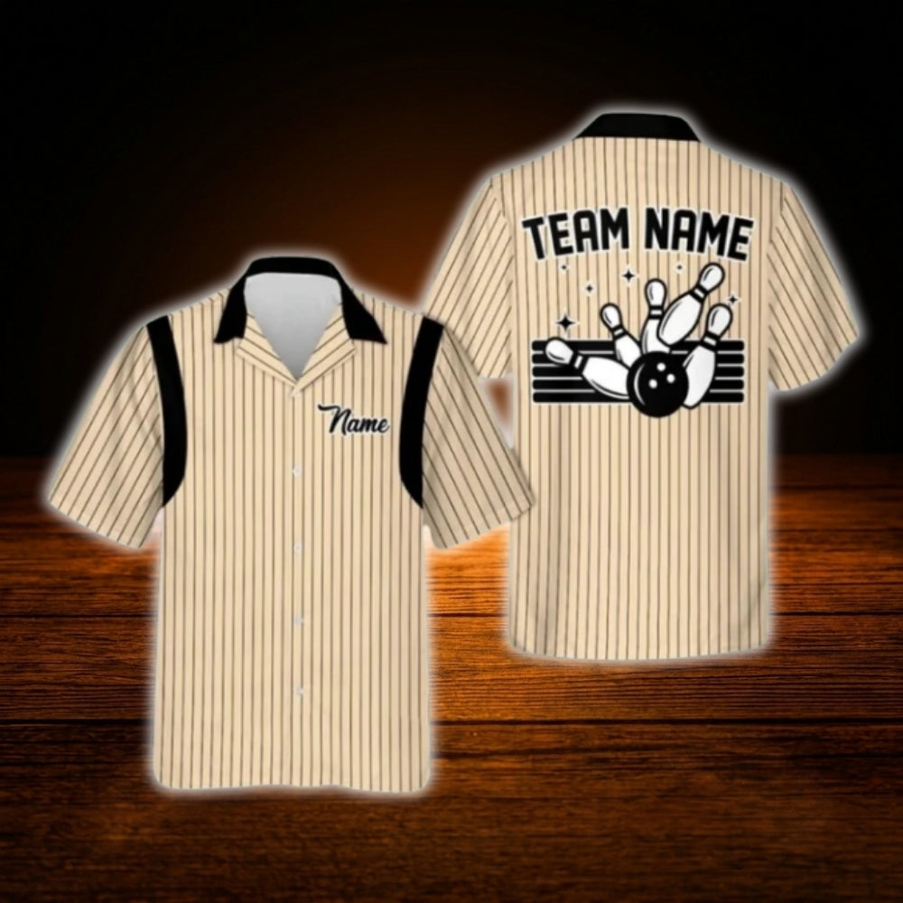 Custom Striped Mint Bowling Hawaiian Shirt For Men Women, Custom Team Bowling Shirt Retro