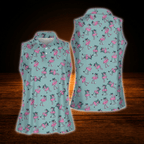 Funny Pink Flamingo Women's Golf Sleeveless Shirt, Flamingo Golf Shirt For Ladies