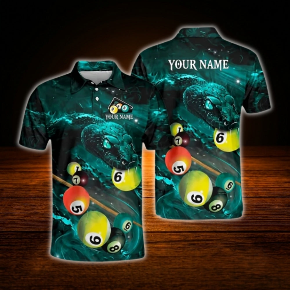 Custom Snake Green Billiard Polo Shirt For Men, Custom Snake Billiard Team Shirt