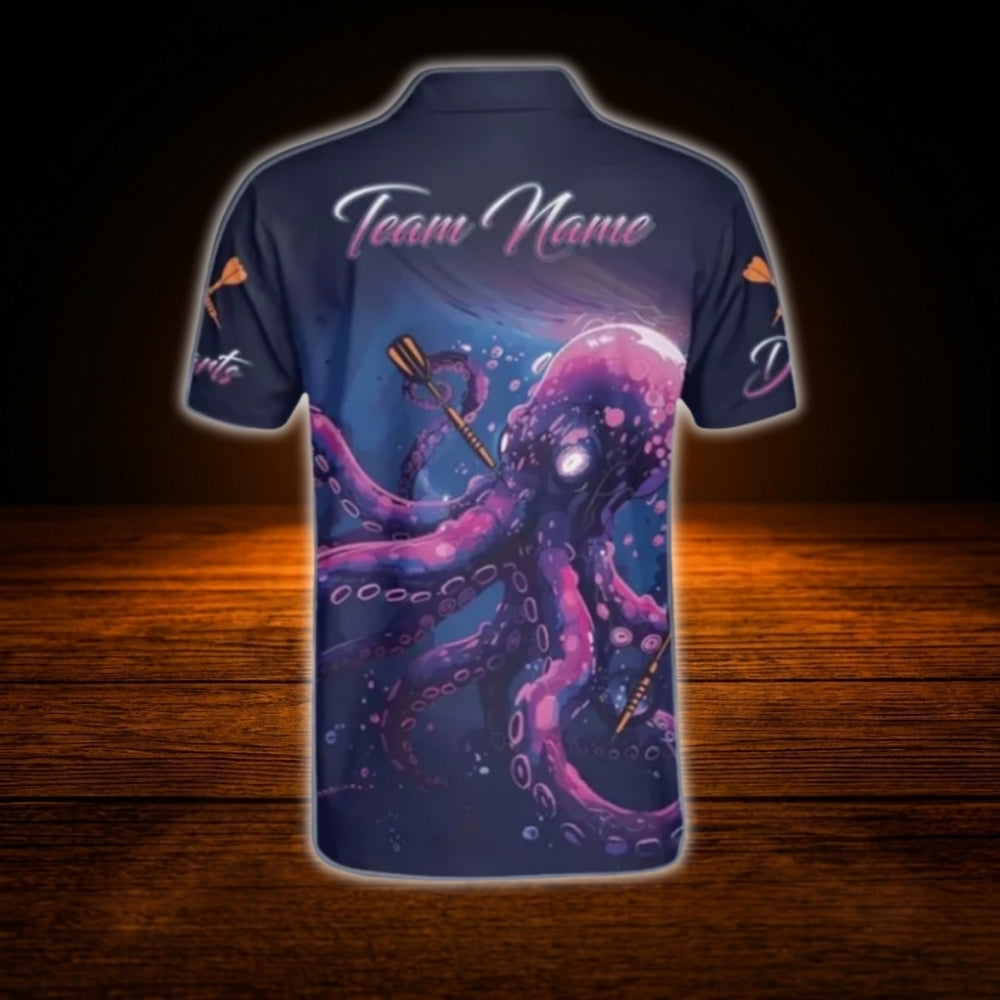 Custom Octopus Darts Polo Shirt Men Purple, Custom Octopus Dart Team Shirt