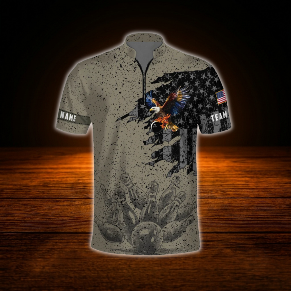 Custom Eagle Men's Brown Bowling Jersey, Custom Eagle Bowling Shirt