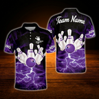 Red Lightning Custom Team Bowling Polo Shirt For Men, Custom Bowling Team Shirt