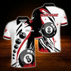 Custom 8 Ball Red White Billiard Men Polo Shirt, Custom Team 8 Ball Billiard Shirt