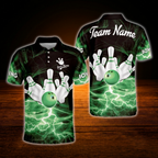 Red Lightning Custom Team Bowling Polo Shirt For Men, Custom Bowling Team Shirt