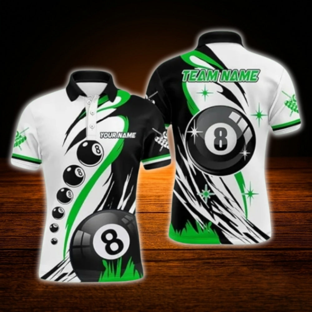 Custom 8 Ball Red White Billiard Men Polo Shirt, Custom Team 8 Ball Billiard Shirt