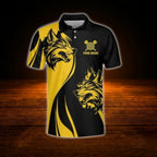 Custom Wolf Black And Yellow Dart Polo Shirt For Men, Custom Wolf Dart Team Shirt