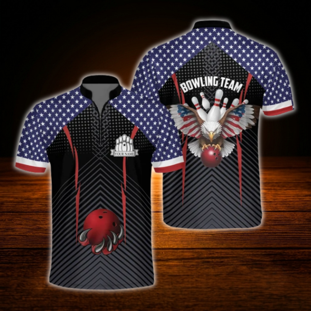 Eagle American Flag Custom Bowling Jersey For Men, Custom Eagle Bowling Team Shirt