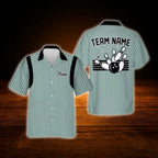 Custom Striped Mint Bowling Hawaiian Shirt For Men Women, Custom Team Bowling Shirt Retro