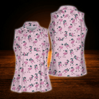 Funny Pink Flamingo Women's Golf Sleeveless Shirt, Flamingo Golf Shirt For Ladies