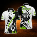 Custom 8 Ball Red White Billiard Men Polo Shirt, Custom Team 8 Ball Billiard Shirt