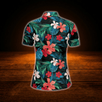 Floral Palm Tree Tropical Golf Polo Shirts For Women, Tropical Golf Shirts For Ladies