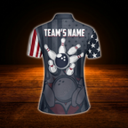 Custom American Flag Women Bowling Polo Shirts, Custom Patriotic Bowling Team Shirts For Women