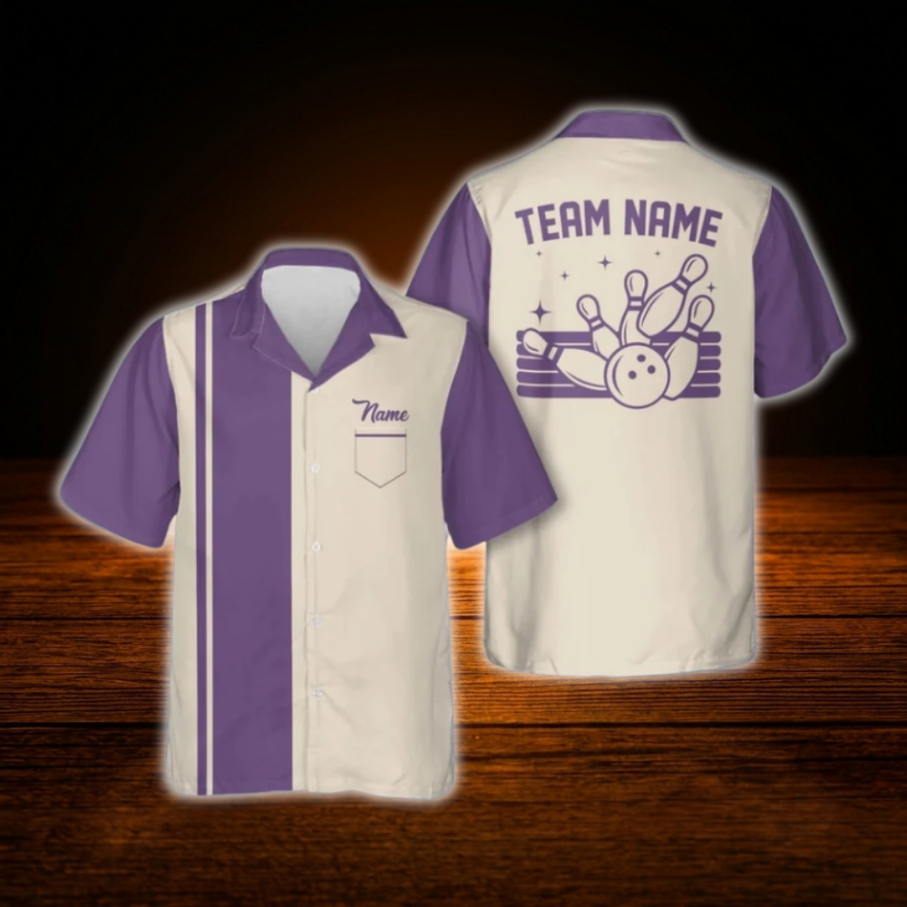 Custom Vintage Bowling Hawaiinan Shirt For Men Women, Custom Vintage Bowling Team Shirt With Pocket