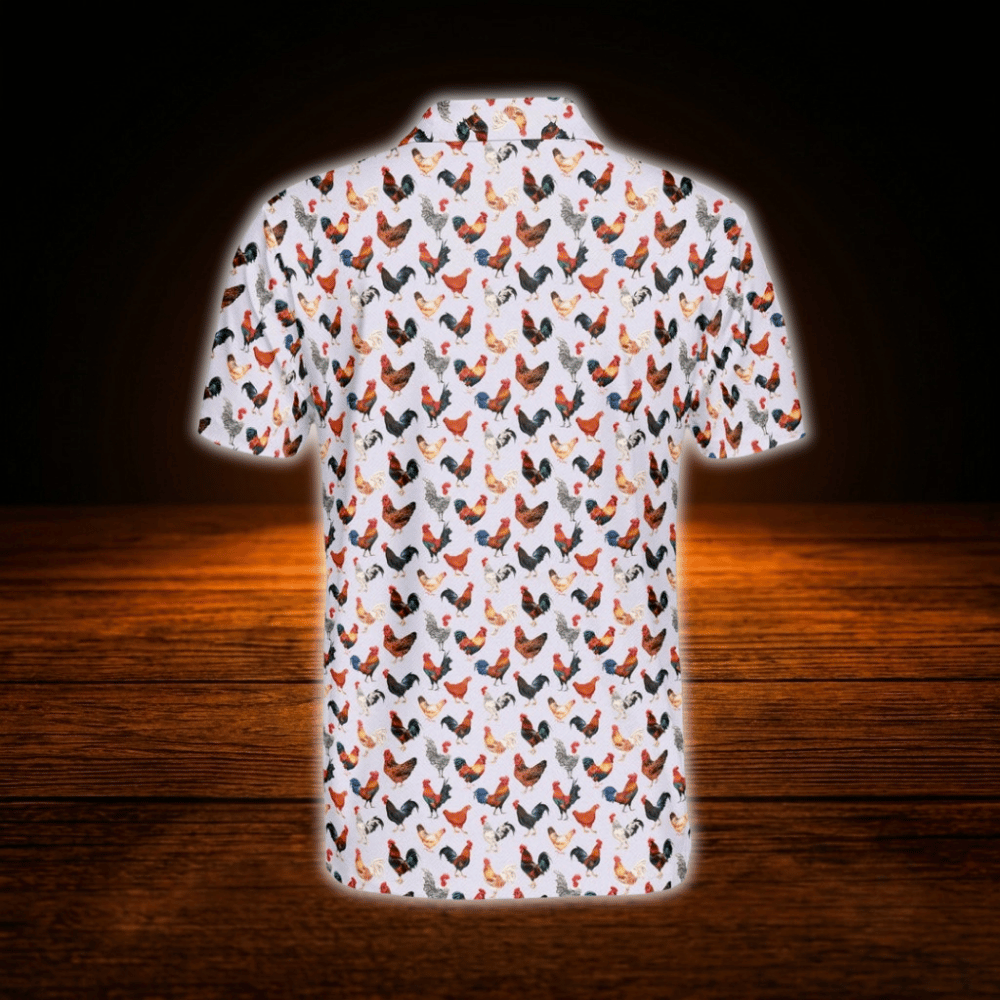 Rooster Men's Golf Polo Shirts, Chicken Golf Shirts