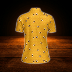 Yellow Bee Honeycomb Ladies Golf Polo Shirt, Bee Golf Shirt For Women