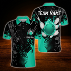 Custom Flame Blue Bowling Polo Shirts For Men, Custom Flame Bowling Team Shirts