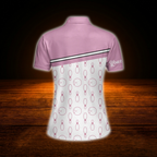 Custom Pink And White Women Bowling Polo Shirts, Custom Bowling Shirts For Women