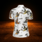 Funny Cat Tropical Women's Golf Polo Shirts , Cat Golf Shirts For Women