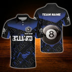 Custom 8 Ball Black Blue Billiard Men Polo Shirt, Custom 8 Ball Pool Team Shirt