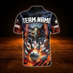 Custom Eagles Flame Bowling Polo Shirts Mens, Custom Eagles Bowling Team Shirts