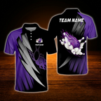 Custom Flame Purple Black Bowling Polo Shirts Mens, Custom Flame Bowling Team Shirts