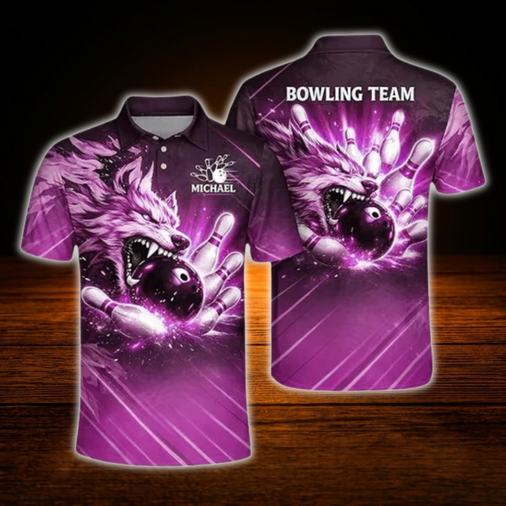 Custom Wolf Blue Mens Polo Bowling Shirts, Custom Wolf Bowling Shirts Team