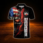 Custom Skeleton USA Flag Bowling Men Polo Shirt, Custom Skull Bowling Team Shirt