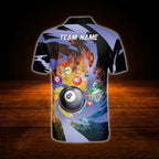 Custom Flaming Billiard Men Polo Shirt Blue Black, Custom Flame Billiard Shirt For Team