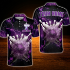 Custom Thunder Black and Blue Bowling Polo Shirts For Men, Custom Thunder Team Bowling Shirts